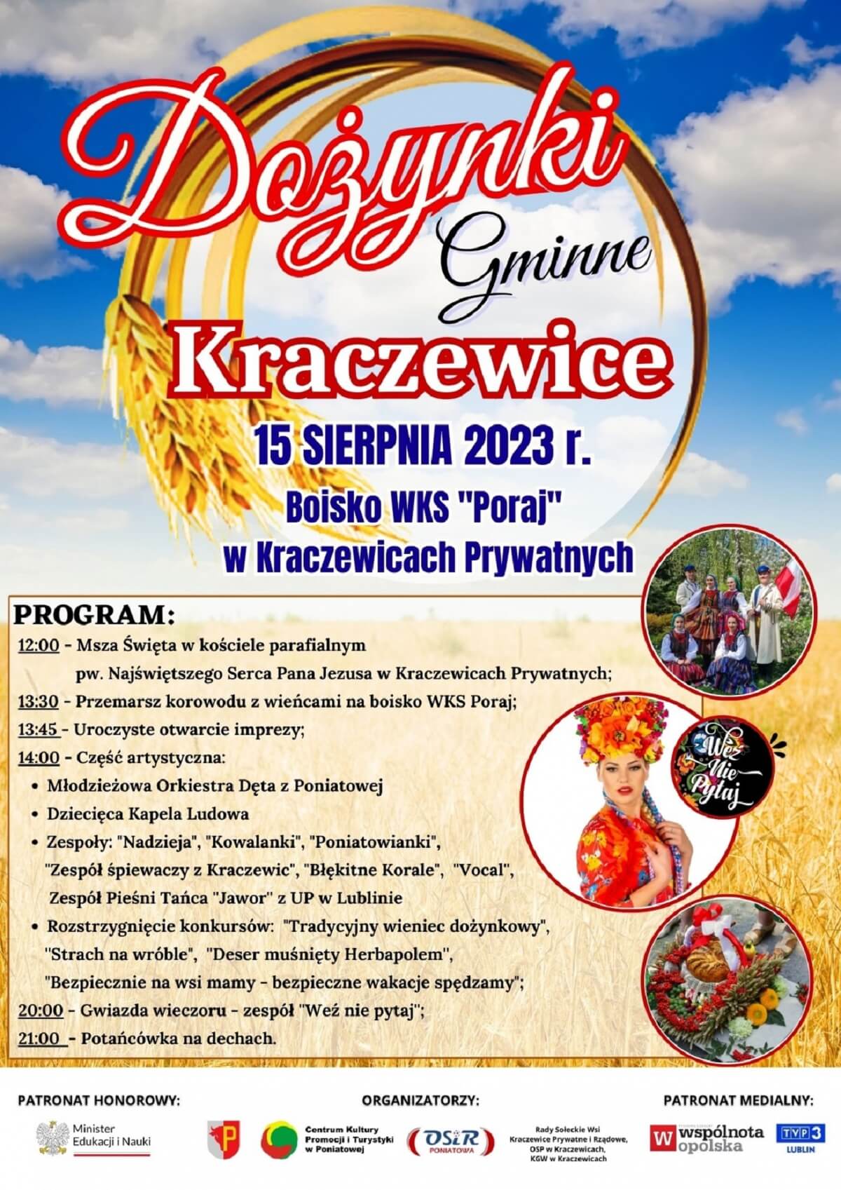 Dożynki w Kraczewicach Prywatnych 2023 - plakat, program wydarzenia