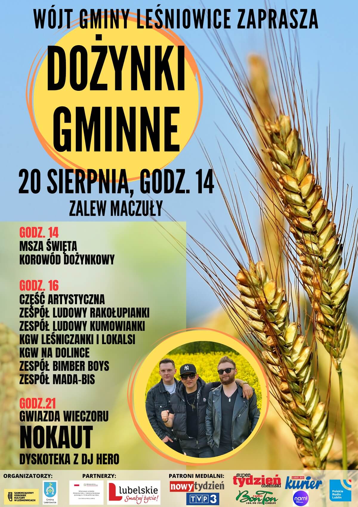 Dożynki gminy Leśniowice nad Zalewem Maczuły 2023 - plakat, program wydarzenia