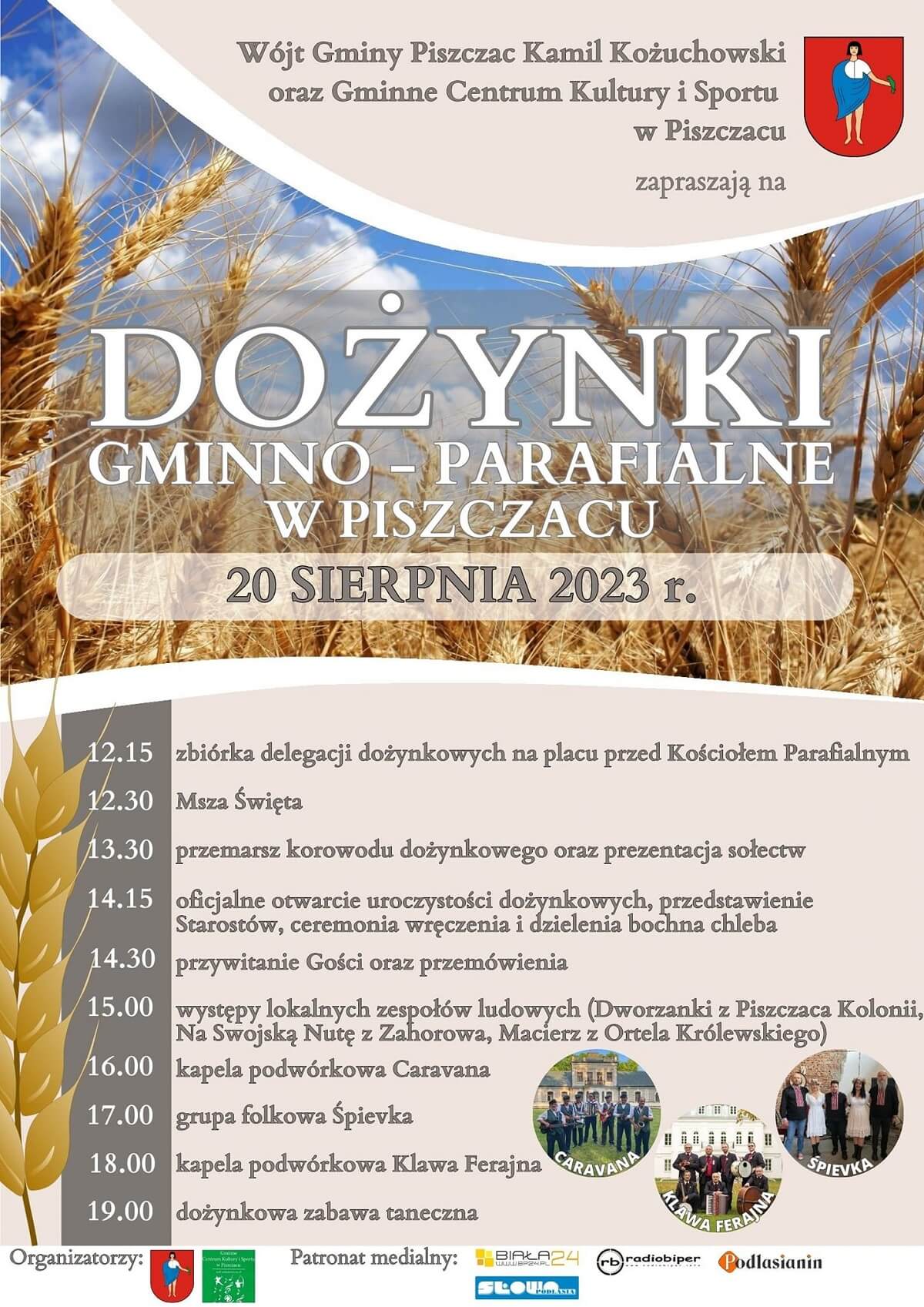 Dożynki w Piszczacu 2023 - plakat, program wydarzenia