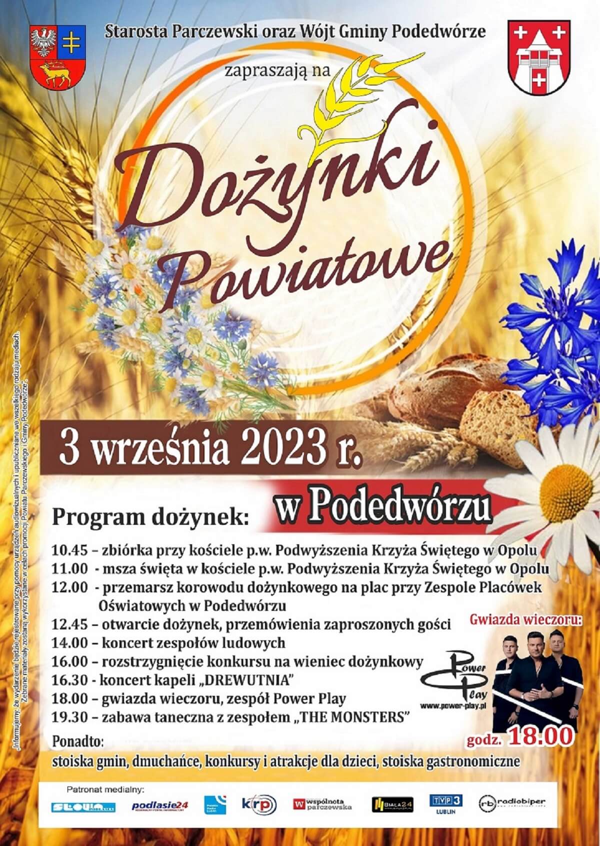 Dożynki powiatu parczewskiego w Podedwórzu 2023 - plakat, program wydarzenia