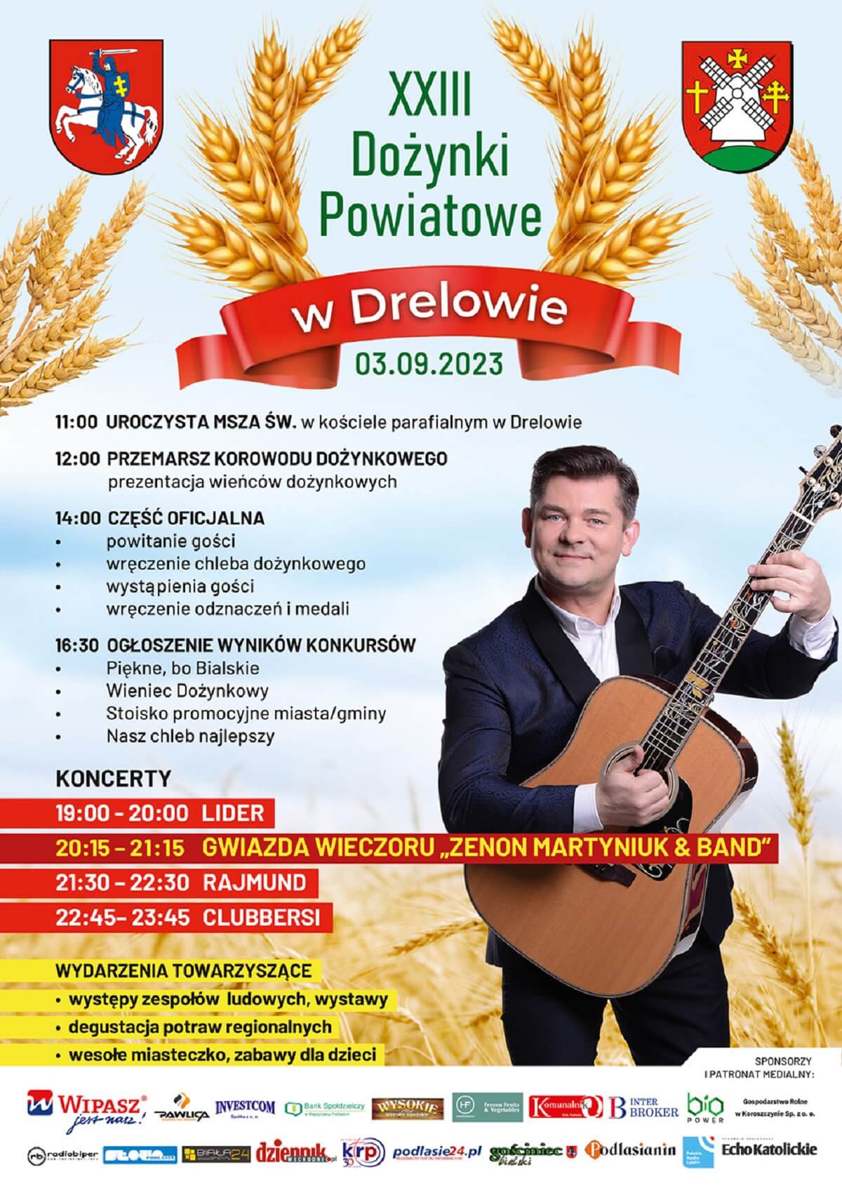 Dożynki powiatu bialskiego w Drelowie 2023 - plakat, program wydarzenia