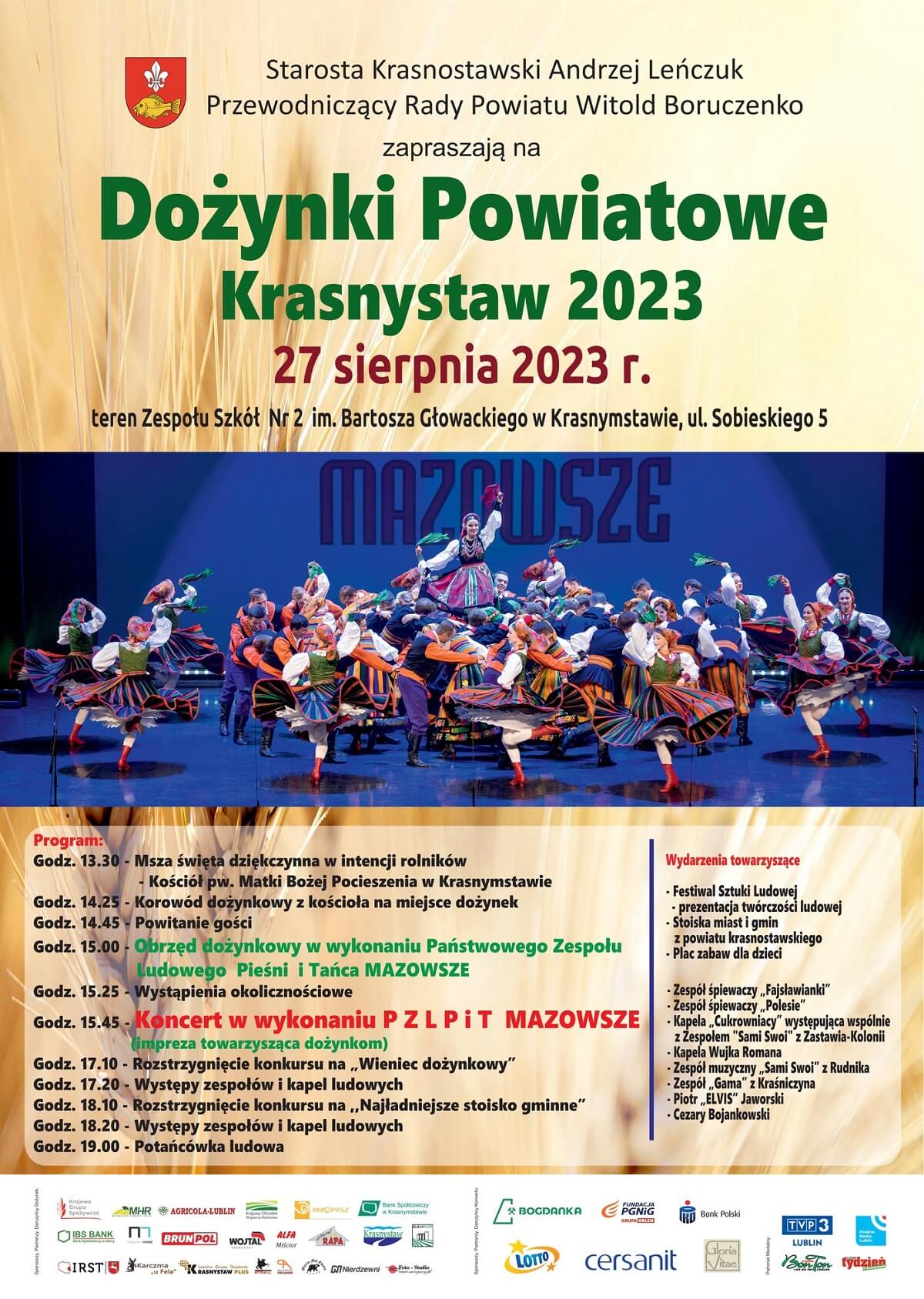 Dożynki Powiatu Krasnostawskiego w Krasnymstawie 2023 - plakat, program wydarzenia