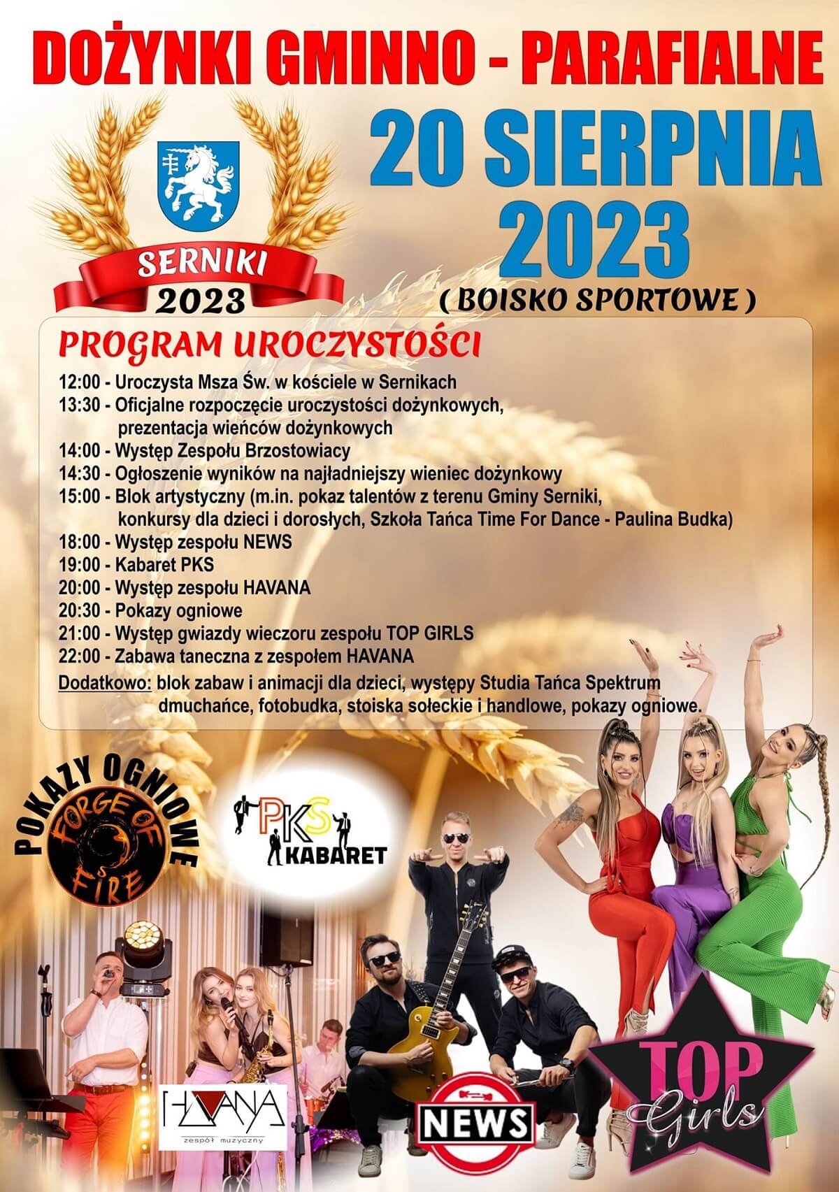 Dożynki w Sernikach 2023 - plakat, program wydarzenia