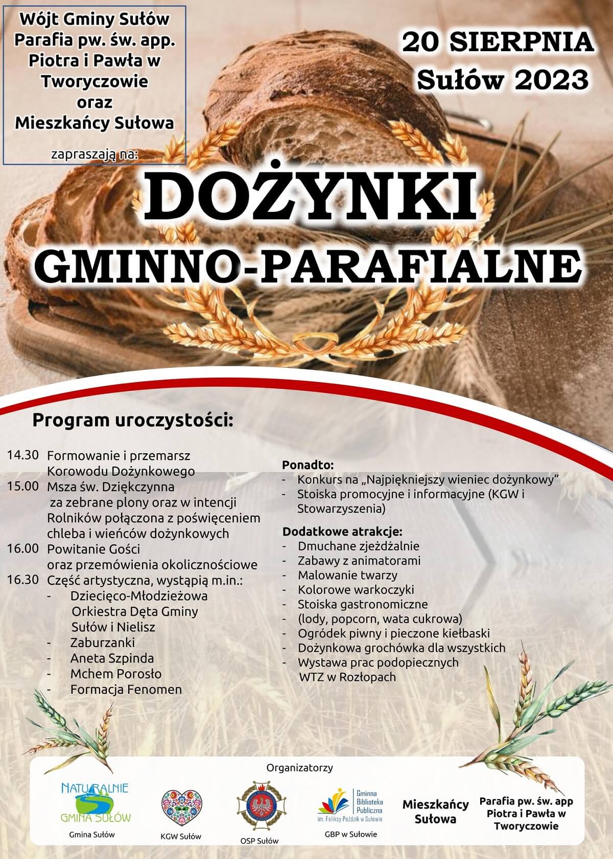 Dożynki w Sułowie 2023 - plakat, program wydarzenia
