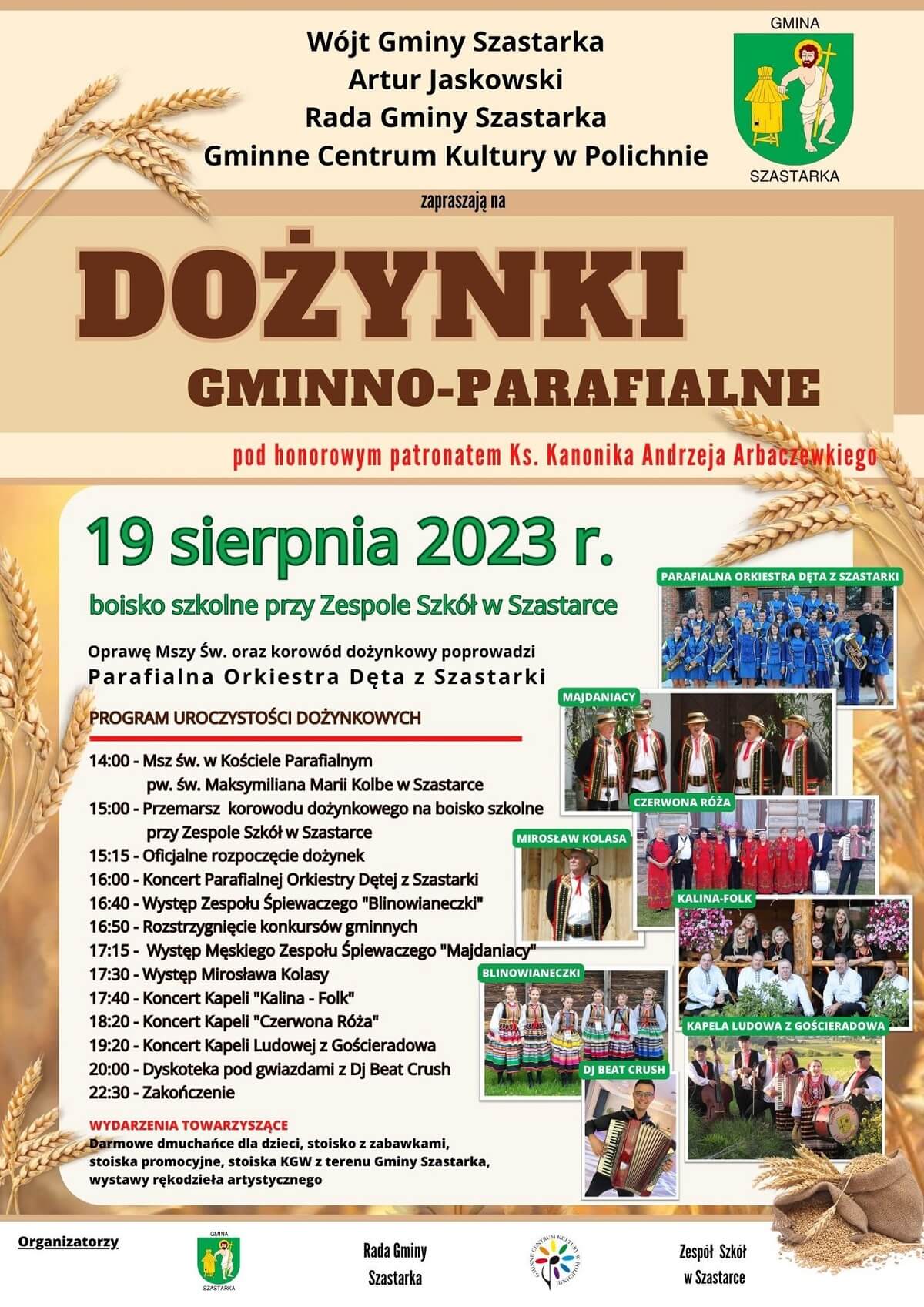 Dożynki w Szastarce 2023 - plakat, program wydarzenia