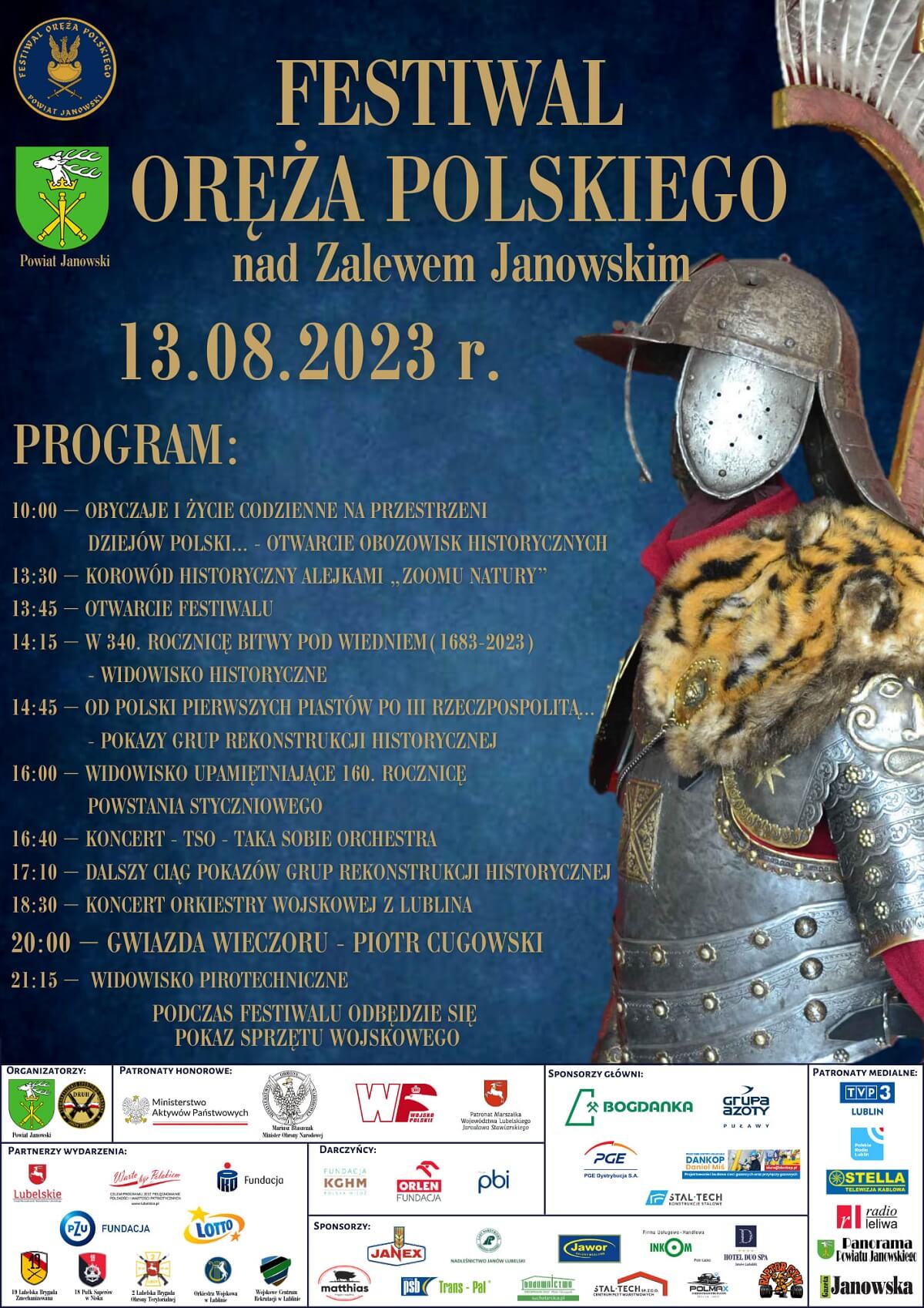 Festiwal Oręża Polskiego nad Zalewem Janowskim 2023 - plakat, program wydarzenia