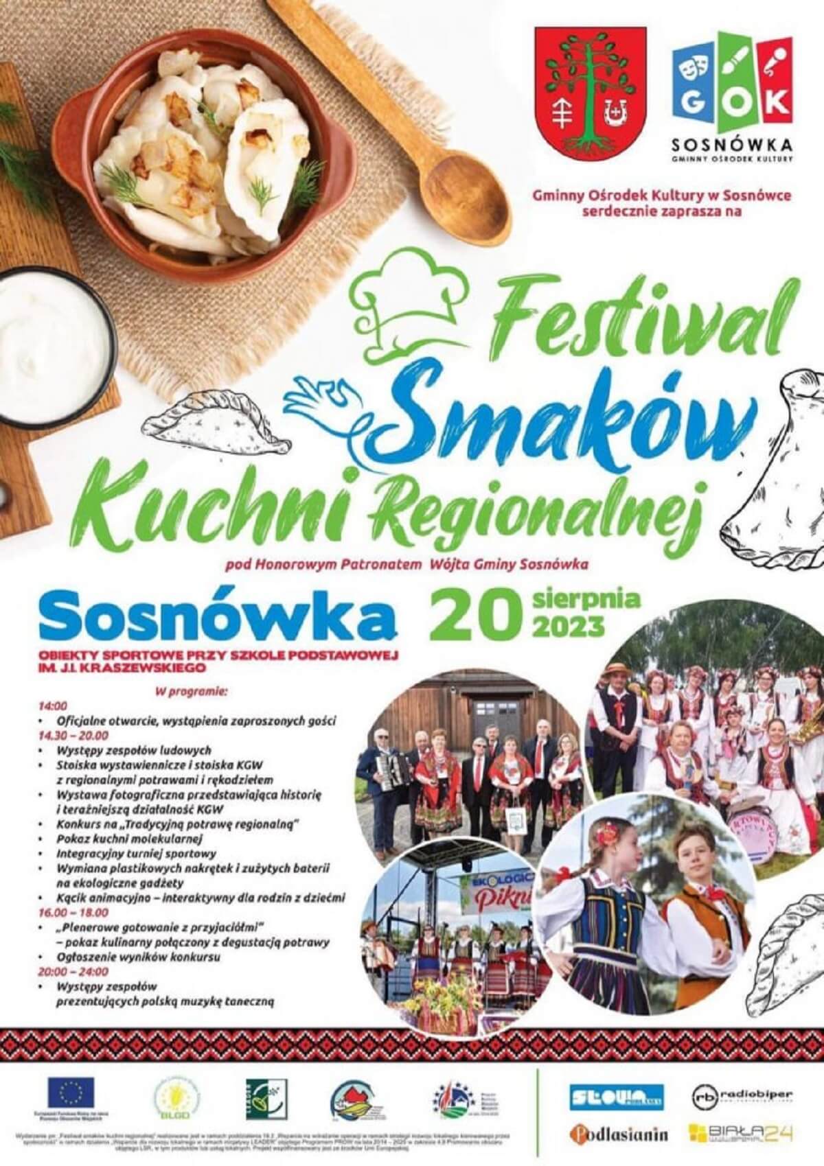 Festiwal Smaków w Sosnówce 2023. Wystąpią: Bayera, Jesica, Casandra & Ms. Max 1 Festiwal Smaków Kuchni Regionalnej w Sosnówce 2023 - plakat, program wydarzenia