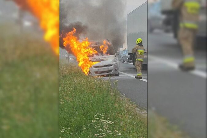 Pożar samochodu na drodze krajowej nr 19 w Niemcach