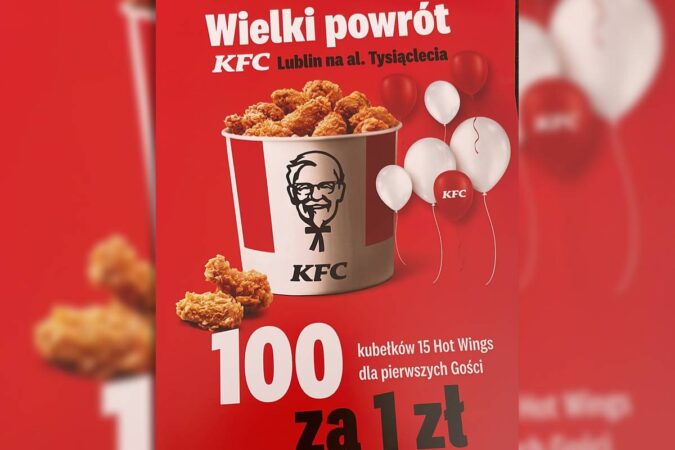 Promocja z okazji otwarcia KFC Tysiąclecia - 100 kubełków Hot Wings dla pierwszych 100 gości za 1 zł