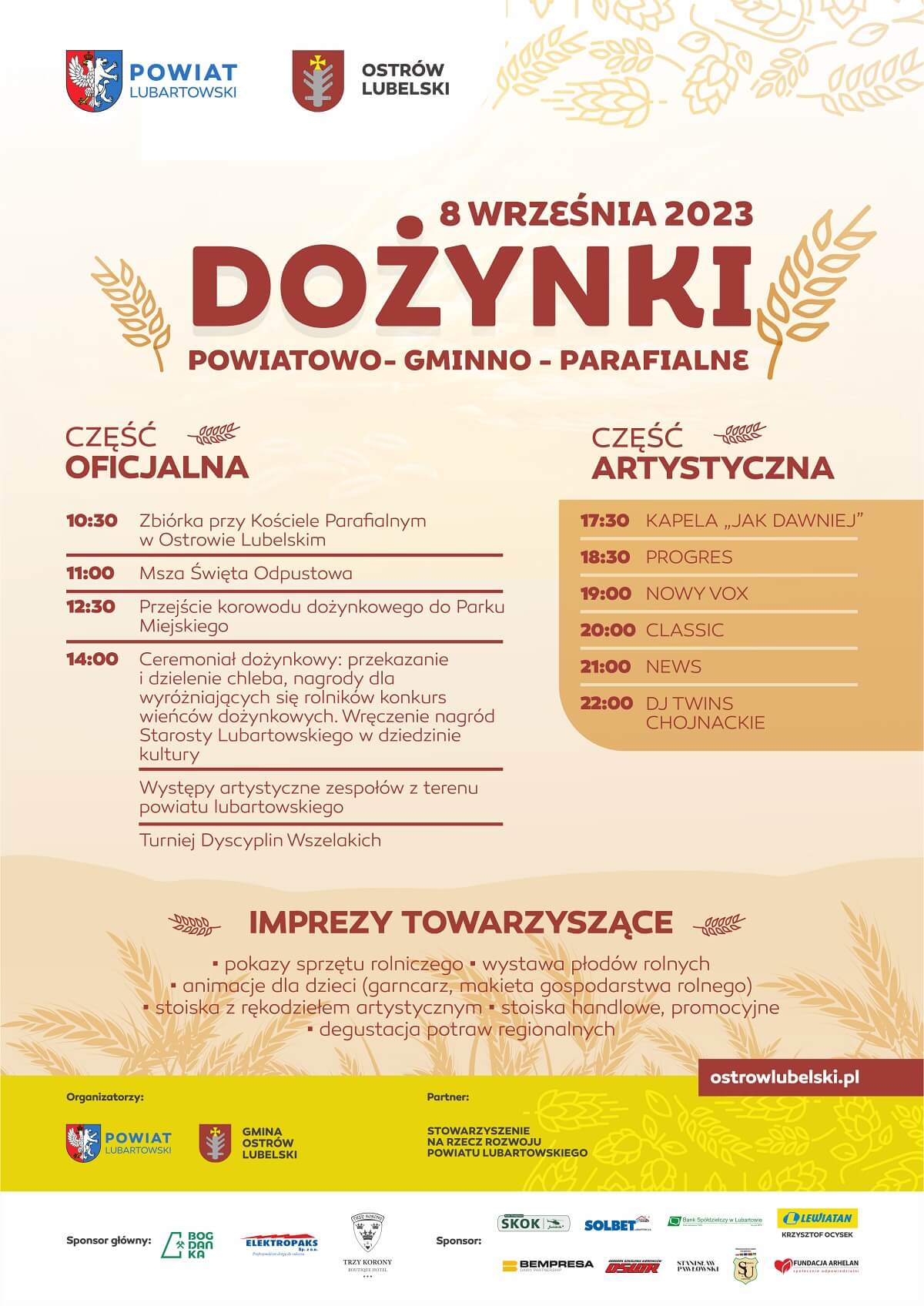 Dożynki w Ostrowie Lubelskim 2023 - plakat, program wydarzenia