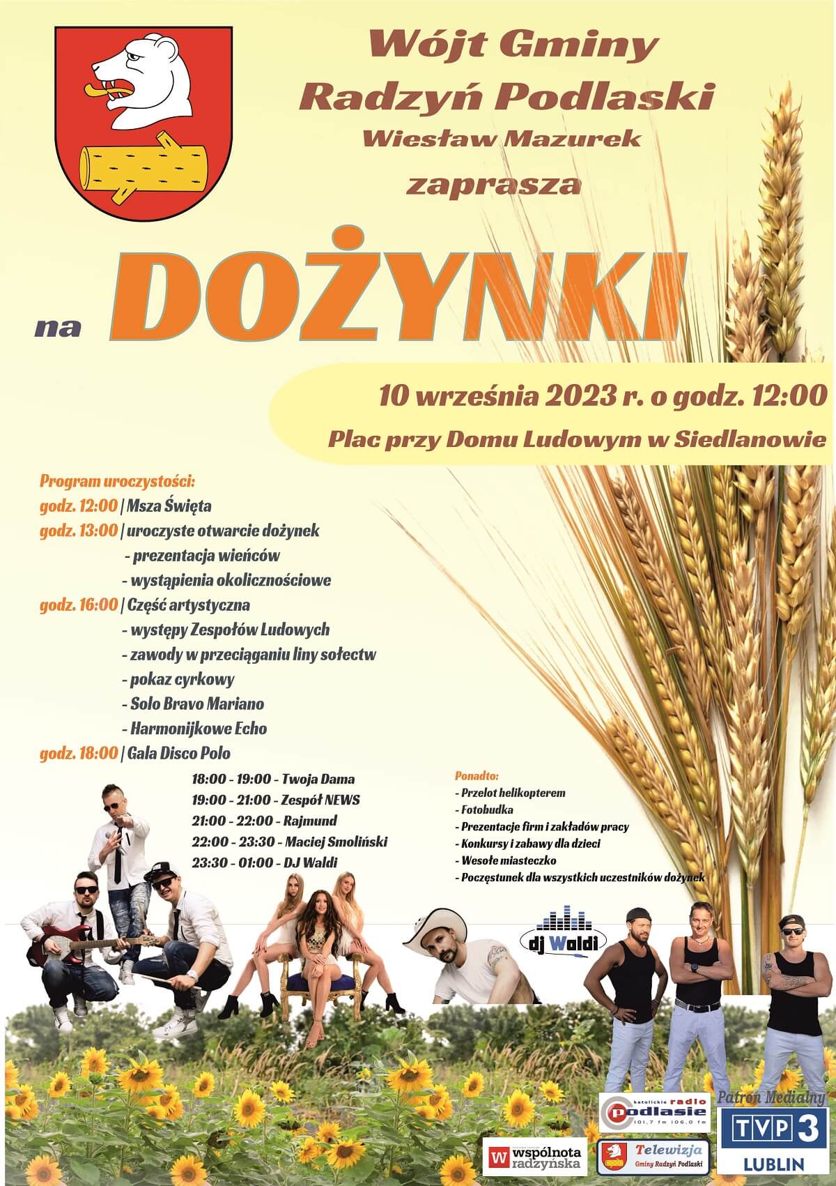 Dożynki w Siedlanowie 2023 - plakat, program wydarzenia