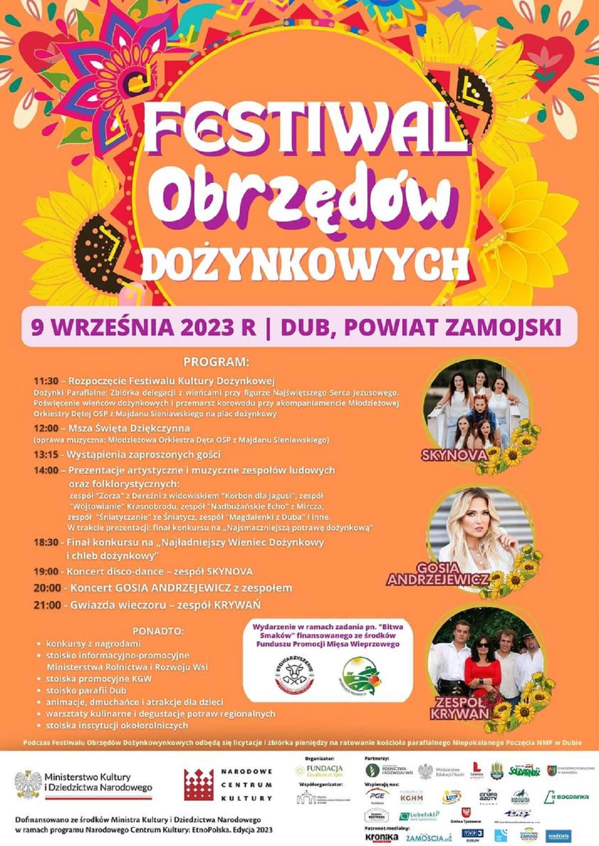 Festiwal Obrzędów Dożynkowych w Dubie 2023 - plakat, program wydarzenia