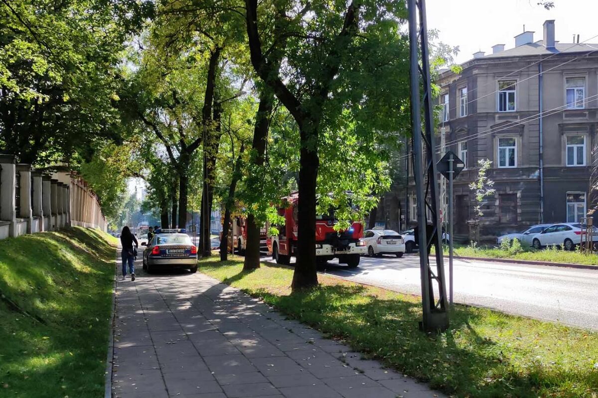 Strażacy interweniujący do pochylonego drzewa nad ul. Wyszyńskiego w Lublinie