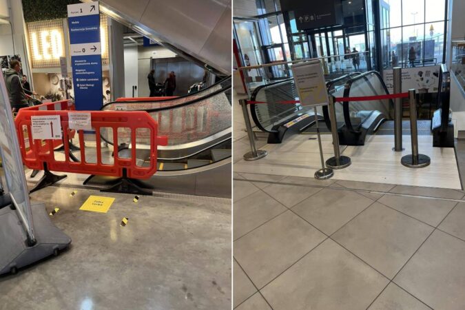 Nieczynne ruchome schody w centrum handlowym Skende i sklepie Ikea