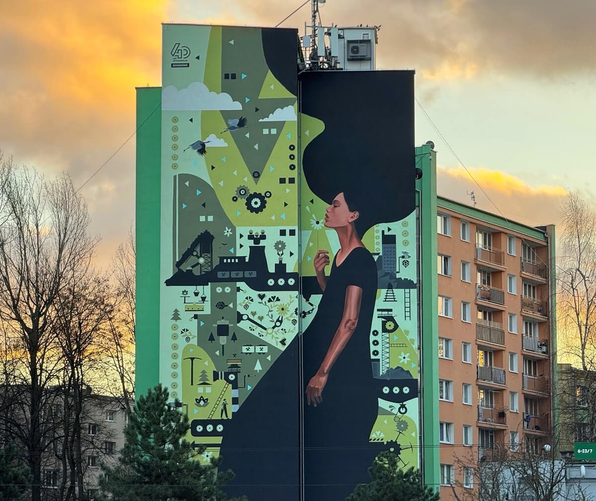 Mural „Kopalnia blisko natury” na ścianie bloku przy ul. Montażowej w Lublinie