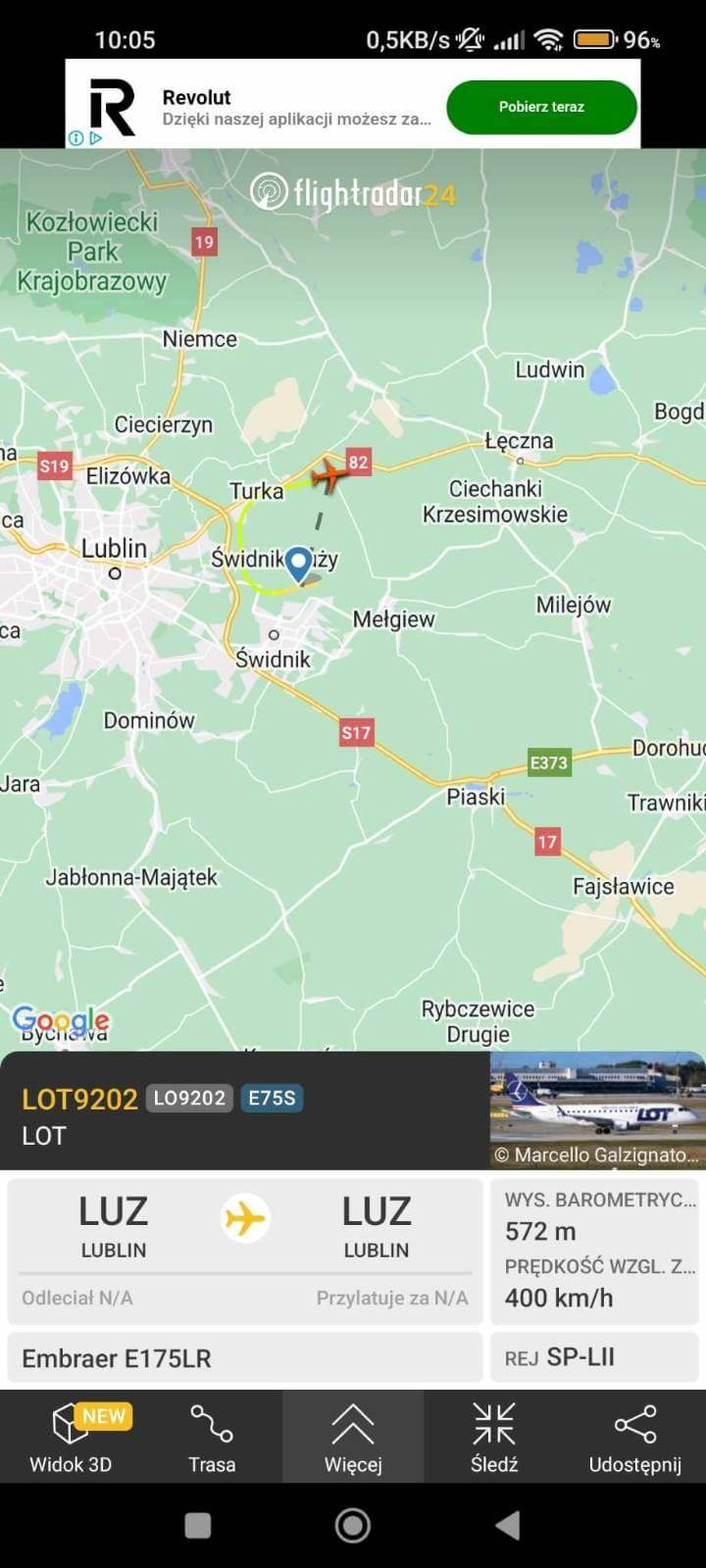 Samolot krąży nad Lublinem