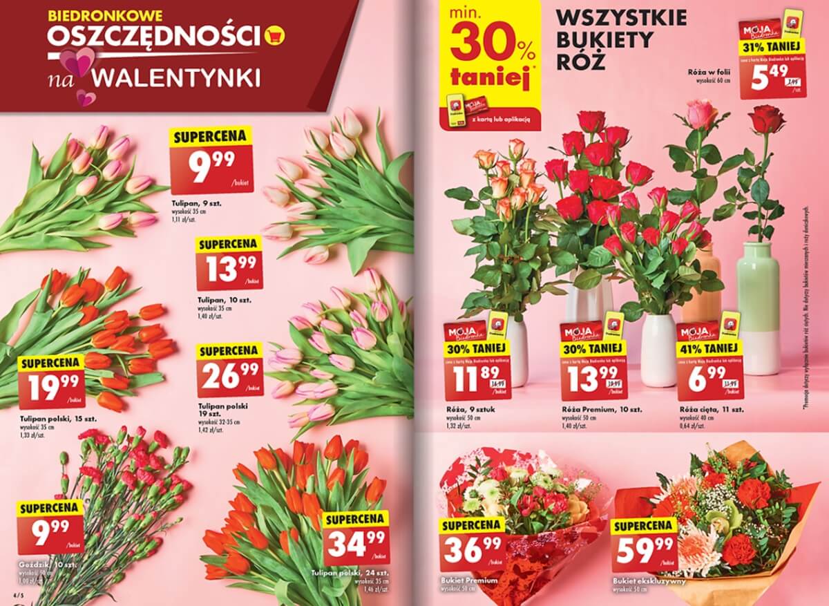 Promocje na kwiaty w Biedronce na Walentynki