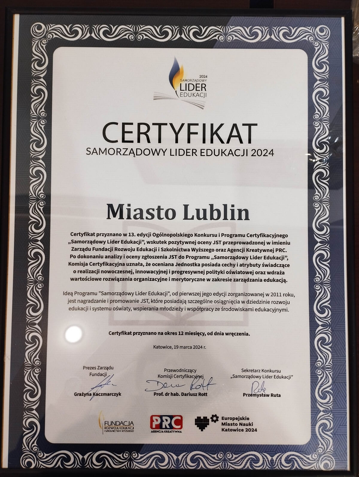 Certyfikat Samorządowy Lider Edukacji