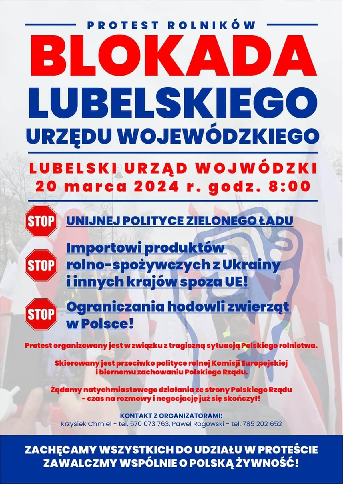 Protest rolników 20 marca. Blokada Lubelskiego Urzędu Wojewódzkiego w Lublinie