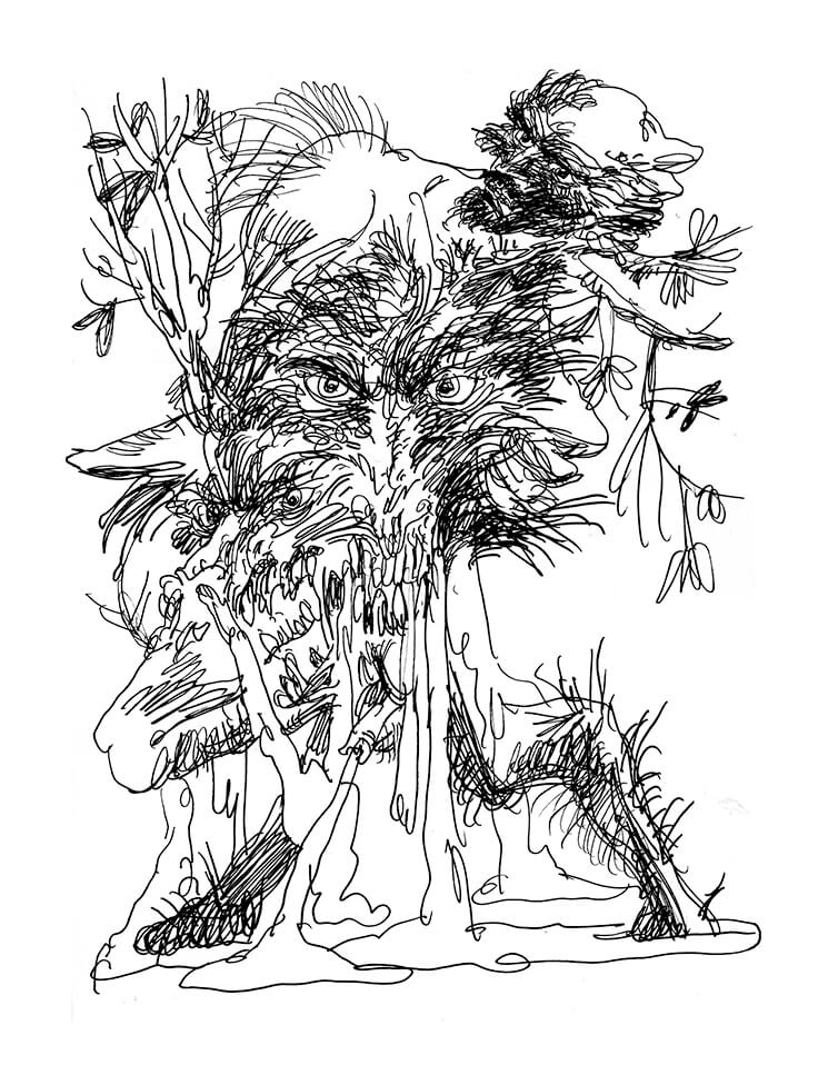 Anatoly Belov „Zwierzęce drzewo”, grafika z projektu „Psychedelic Forest” 2020-2023