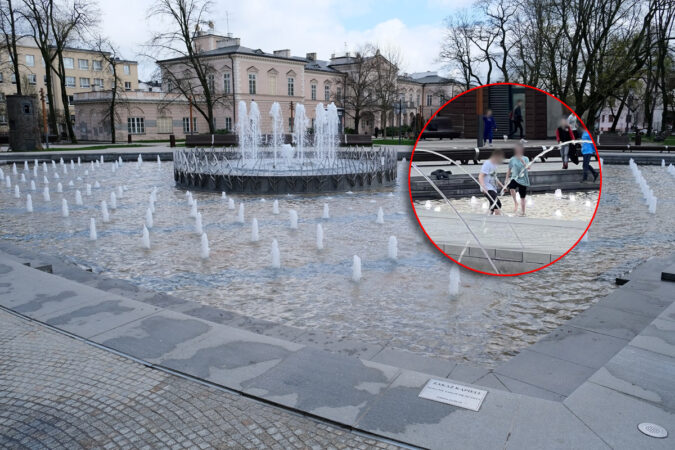 Dzieci biegające po fontannie na pl. Litewskim