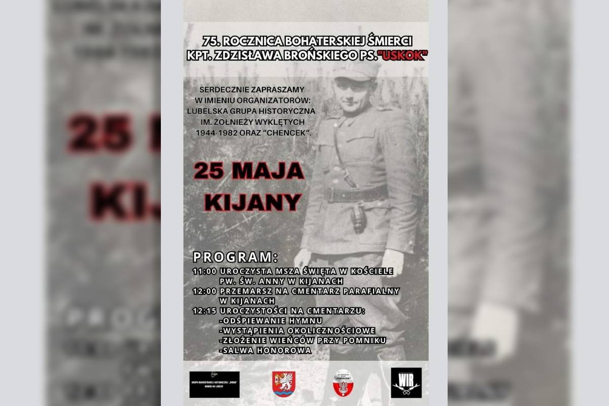 plakat Obchody 75 rocznicy śmierci kapitana Zdzisława Brońskiego pseudonim Uskok