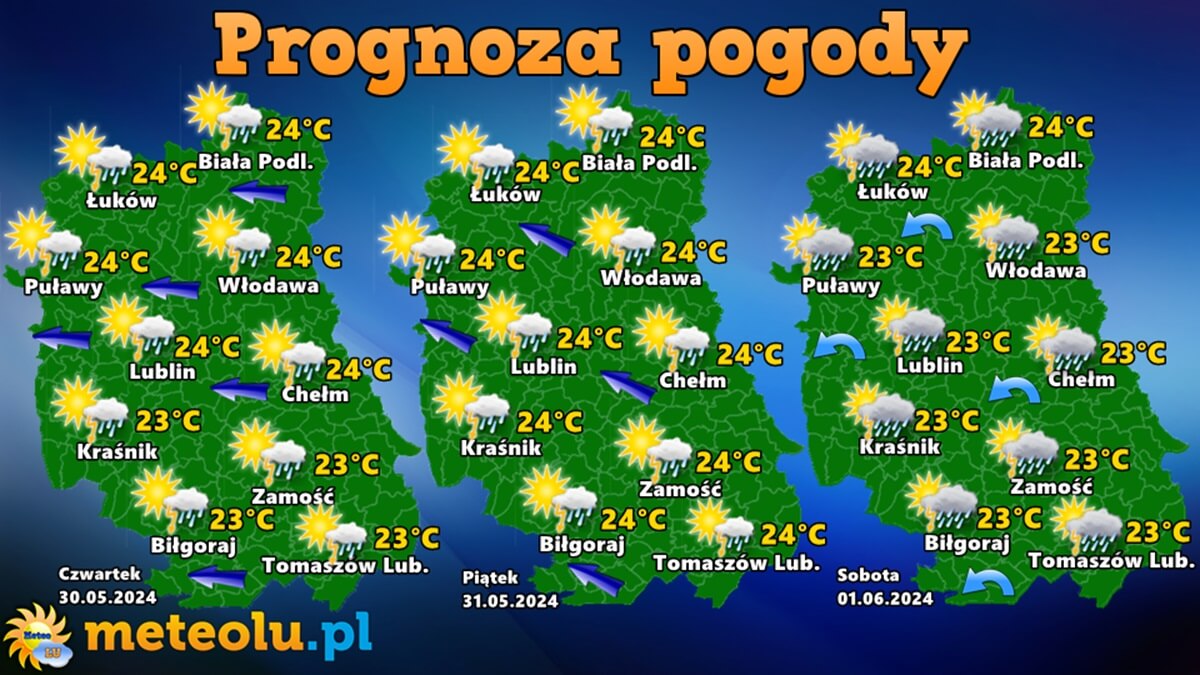 Prognoza pogody na 3 dni dla województwa lubelskiego: 30 maja - 1 czerwca 2024