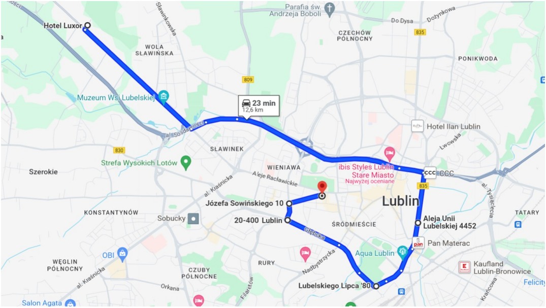 Trasa przejazdu ambulansów przez Lublin w piątek, 24 maja 2024
