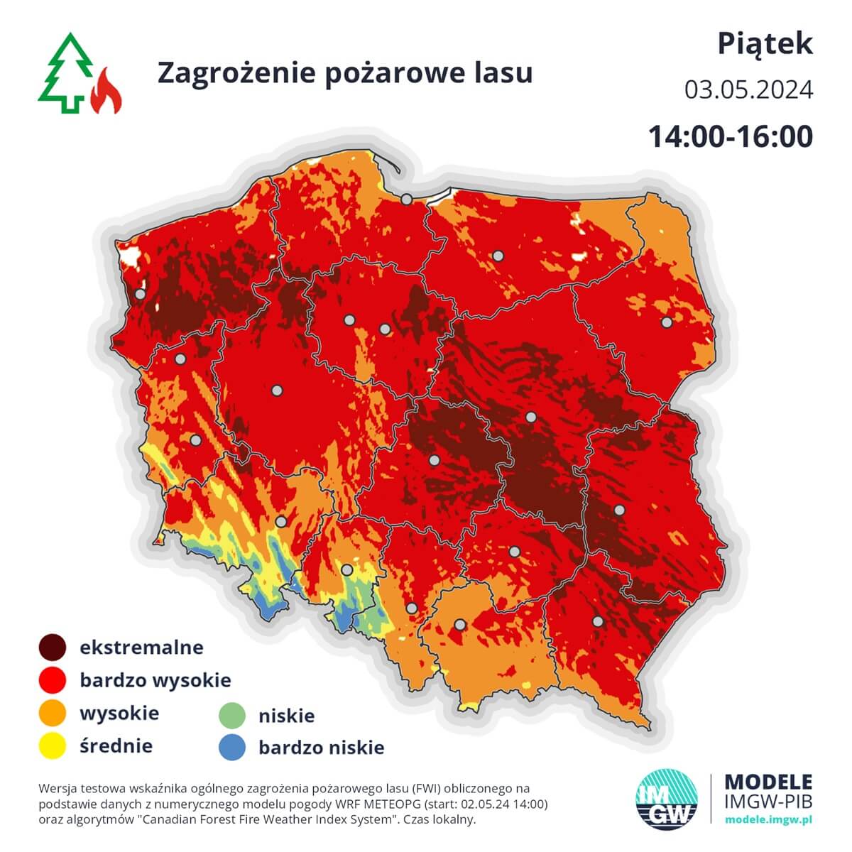Prognoza na 3 maja i weekend. Słoneczna pogoda i brak opadów powodują wzrost zagrożenia pożarowego 1 Zagrożenie pożarowe lasu w piątek, 3 maja 2024