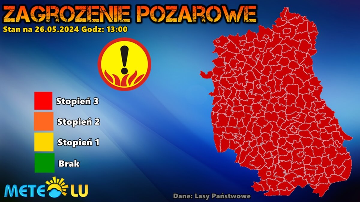 Zagrożenie pożarowe w województwie lubelskim - 26.05.2024