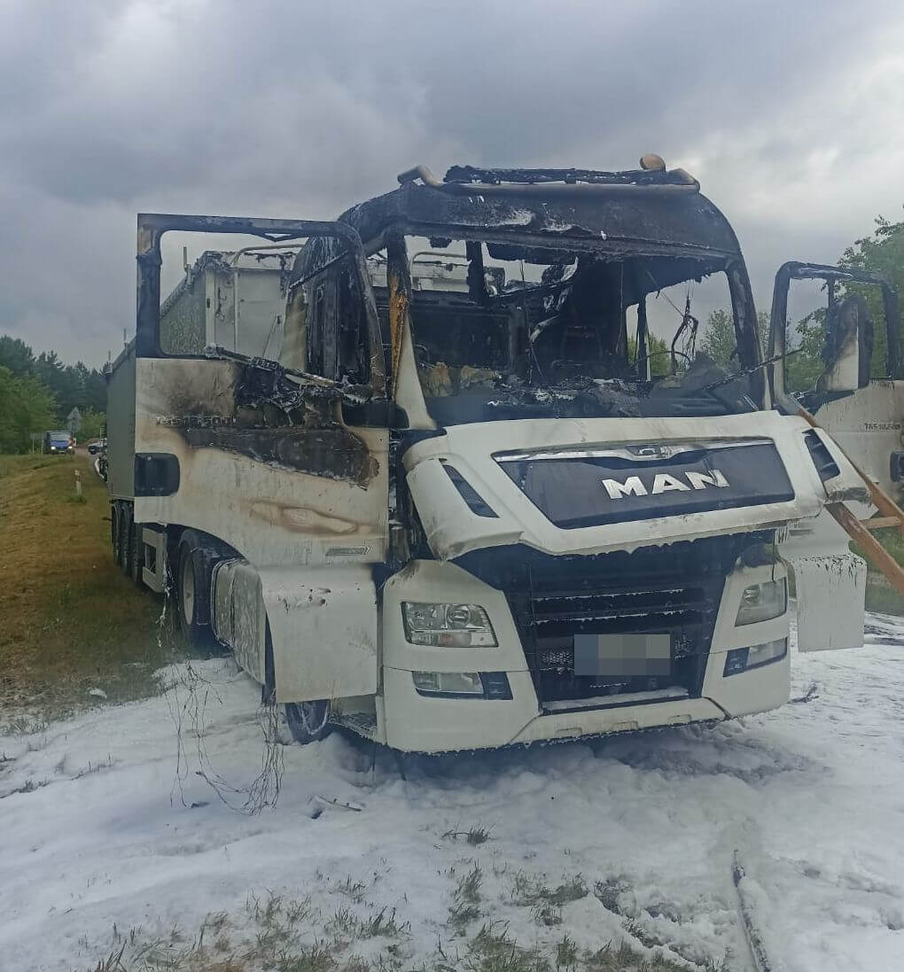 Pożar tira na trasie Włodawa - Okuninka | fot. policja