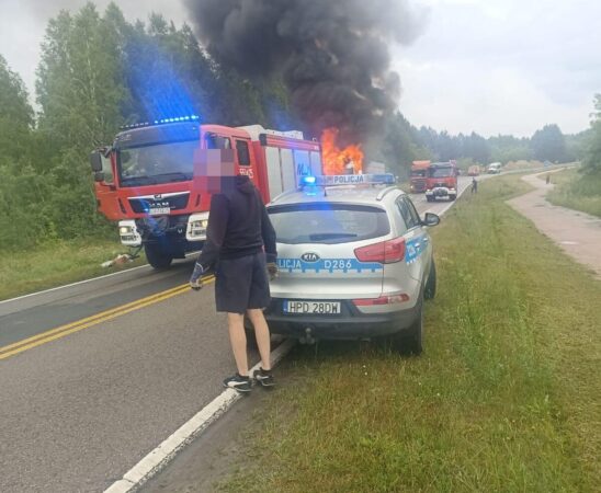 Pożar tira na trasie Włodawa - Okuninka | fot. policja