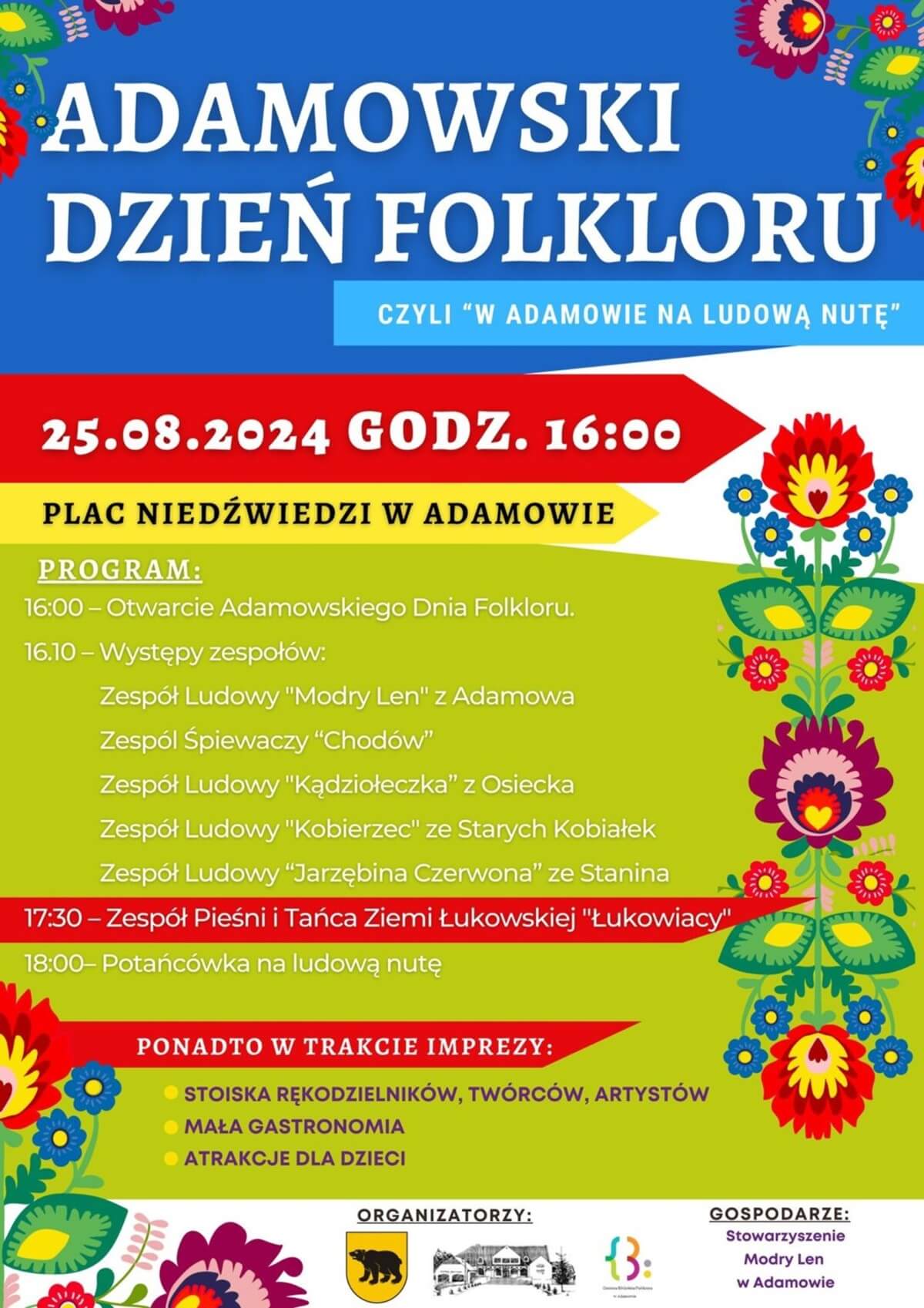 Adamowski Dzień Folkloru 2024 - plakat, program wydarzenia