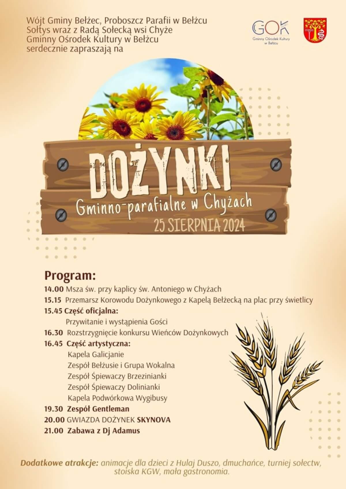 Dożynki w Chyżach 2024 - plakat, program wydarzenia