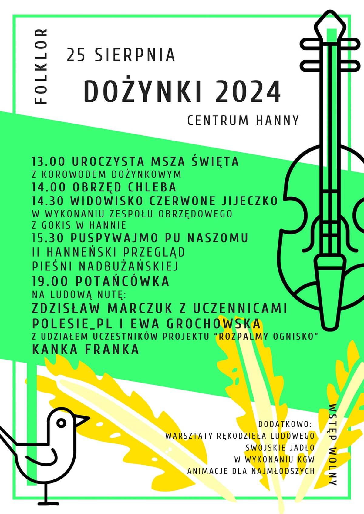 Dożynki w Hannie 2024 - plakat, program wydarzenia