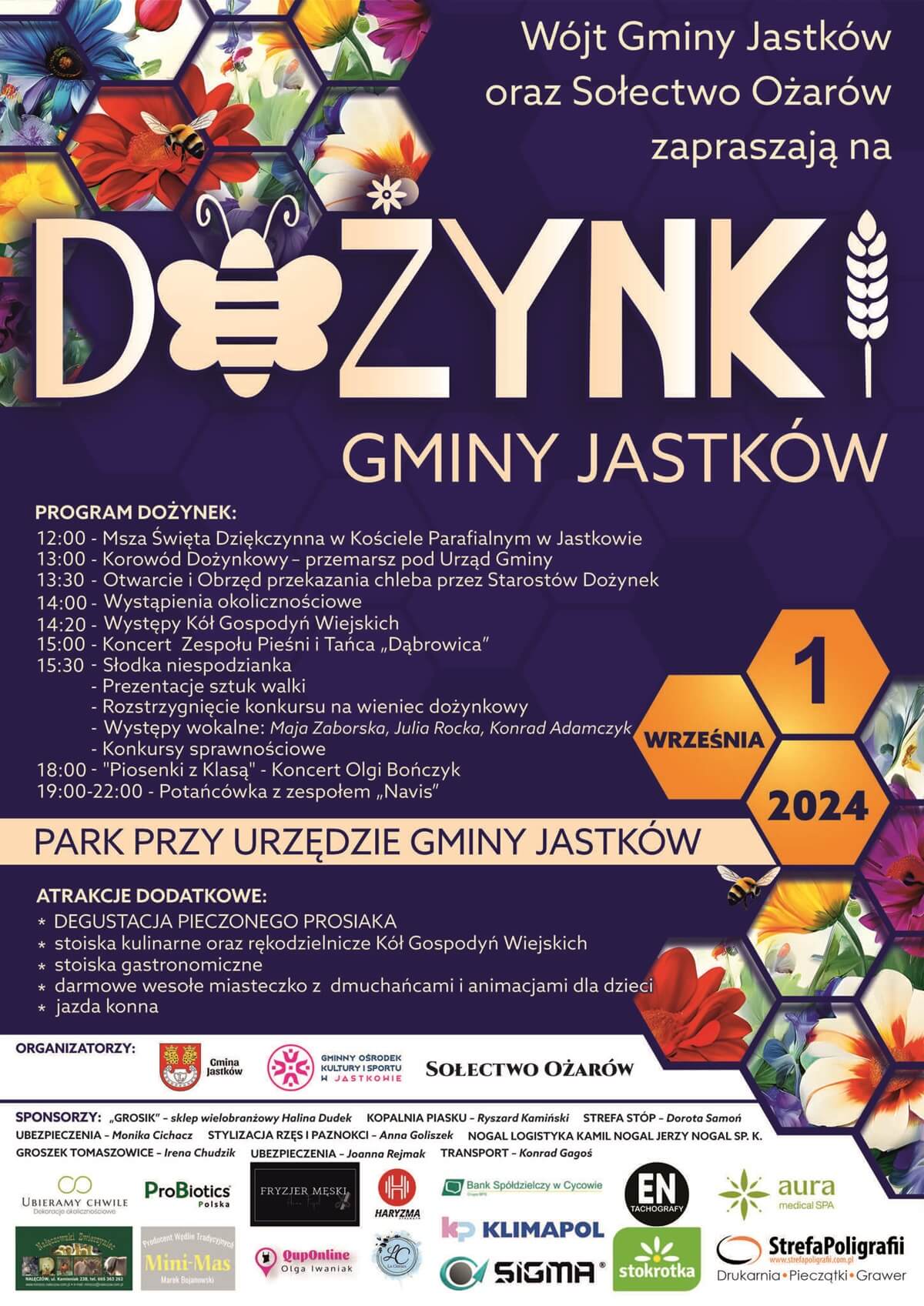 Dożynki w Jastkowie 2024. Występy zaproszonych zespołów. Zobacz godzinowy program 1 Dożynki w Jastkowie 2024 - plakat, program wydarzenia