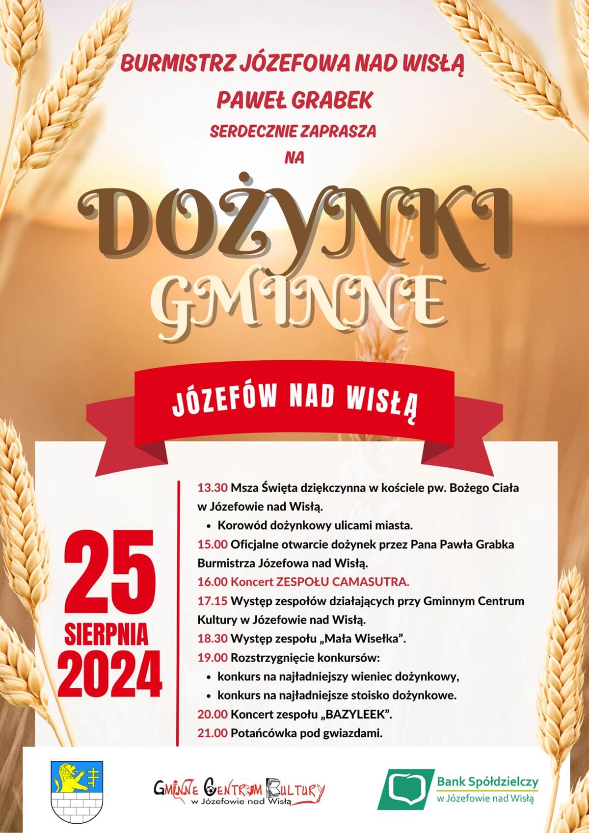 Dożynki w Józefowie nad Wisłą 2024 - plakat, program wydarzenia