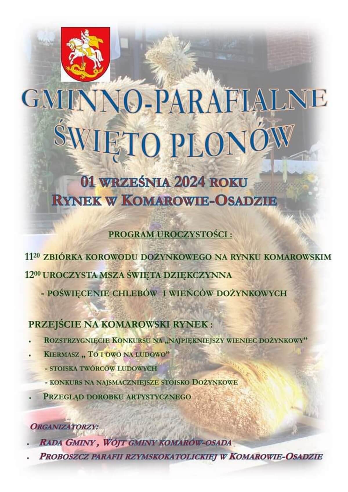 Dożynki w Komarowie-Osadzie 2024. Występy zaproszonych zespołów. Zobacz godzinowy program 1 Dożynki w Komarowie-Osadzie 2024 - plakat, program wydarzenia
