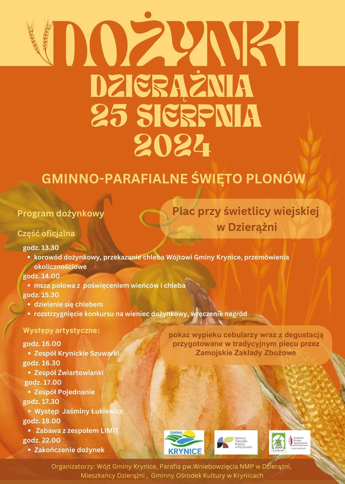 Dożynki w Dzierążni 2024 - plakat, program wydarzenia