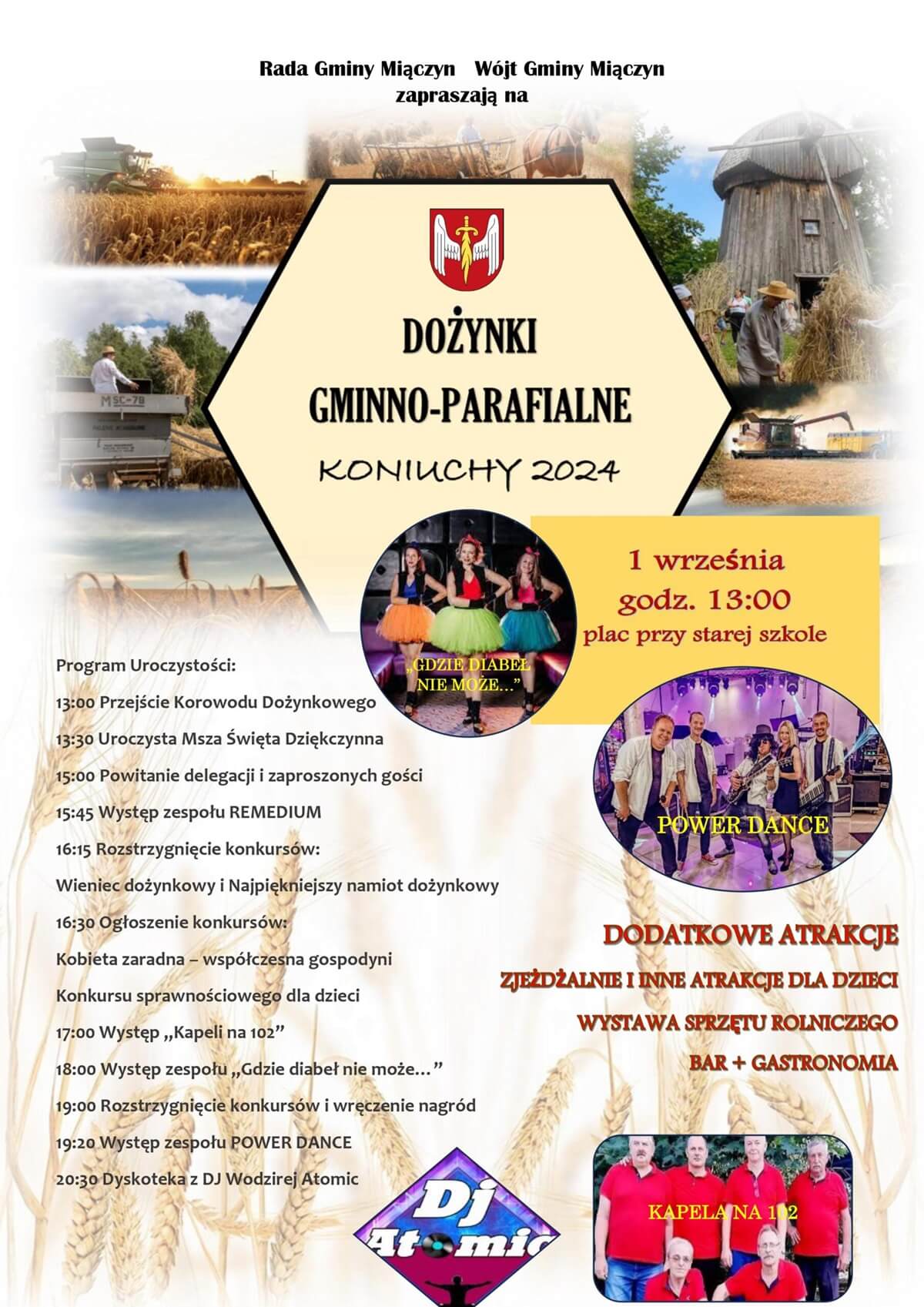 Dożynki w Koniuchach 2024. Występy zaproszonych zespołów. Zobacz godzinowy program 1 Dożynki w Koniuchach 2024 - plakat, program wydarzenia