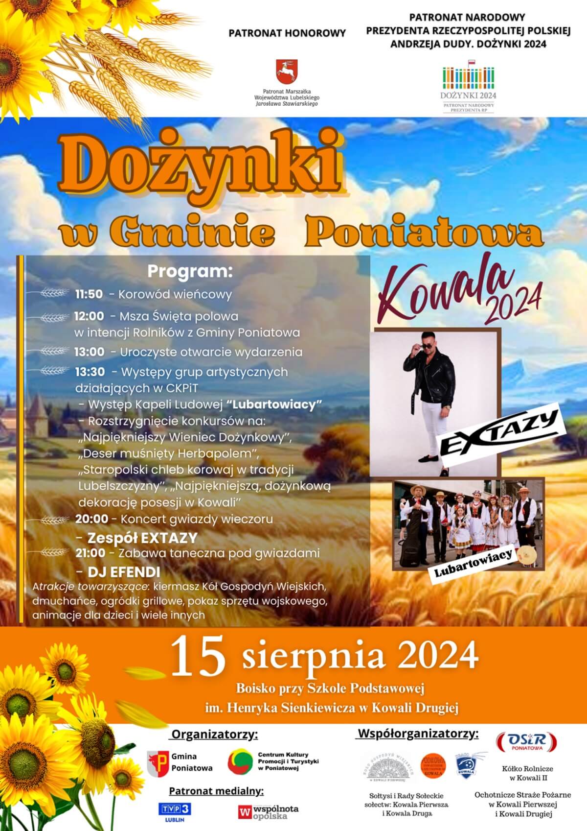 Dożynki w Kowali Drugiej 2024 - plakat, program wydarzenia