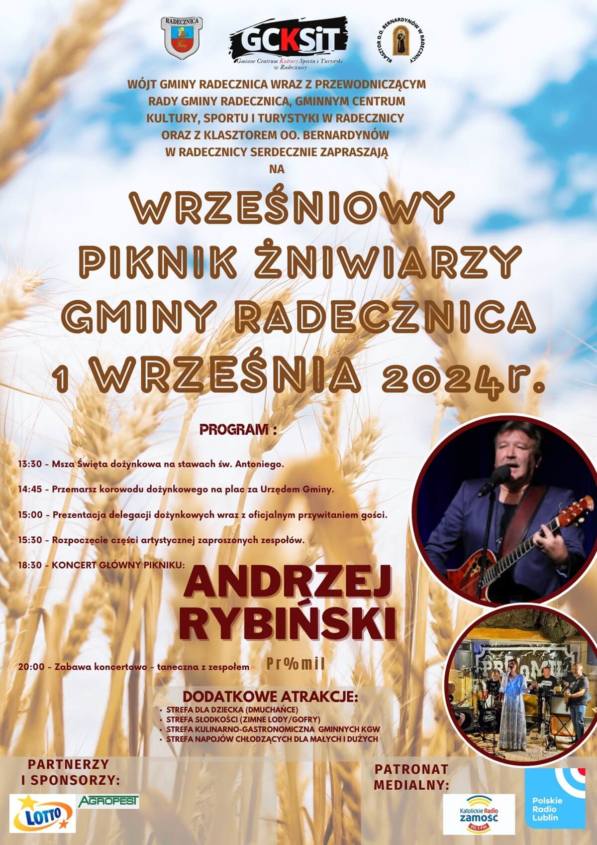 Dożynki w Radecznicy 2024. Gwiazdą imprezy Andrzej Rybiński. Zobacz godzinowy program 1 Dożynki w Radecznica 2024 - plakat, program wydarzenia