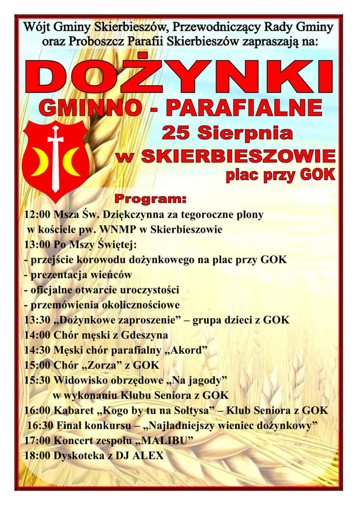 Dożynki w Skierbieszowie 2024 - plakat, program wydarzenia