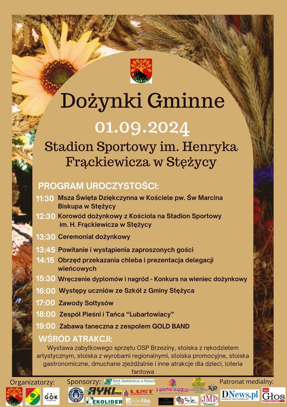 Dożynki w Stężycy 2024. Występy zaproszonych zespołów. Zobacz godzinowy program 1 Dożynki w Stężycy 2024 - plakat, program wydarzenia