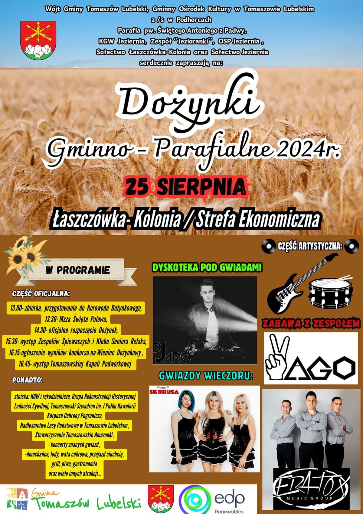 Dożynki w Łaszczówce-Kolonii 2024 - plakat, program wydarzenia