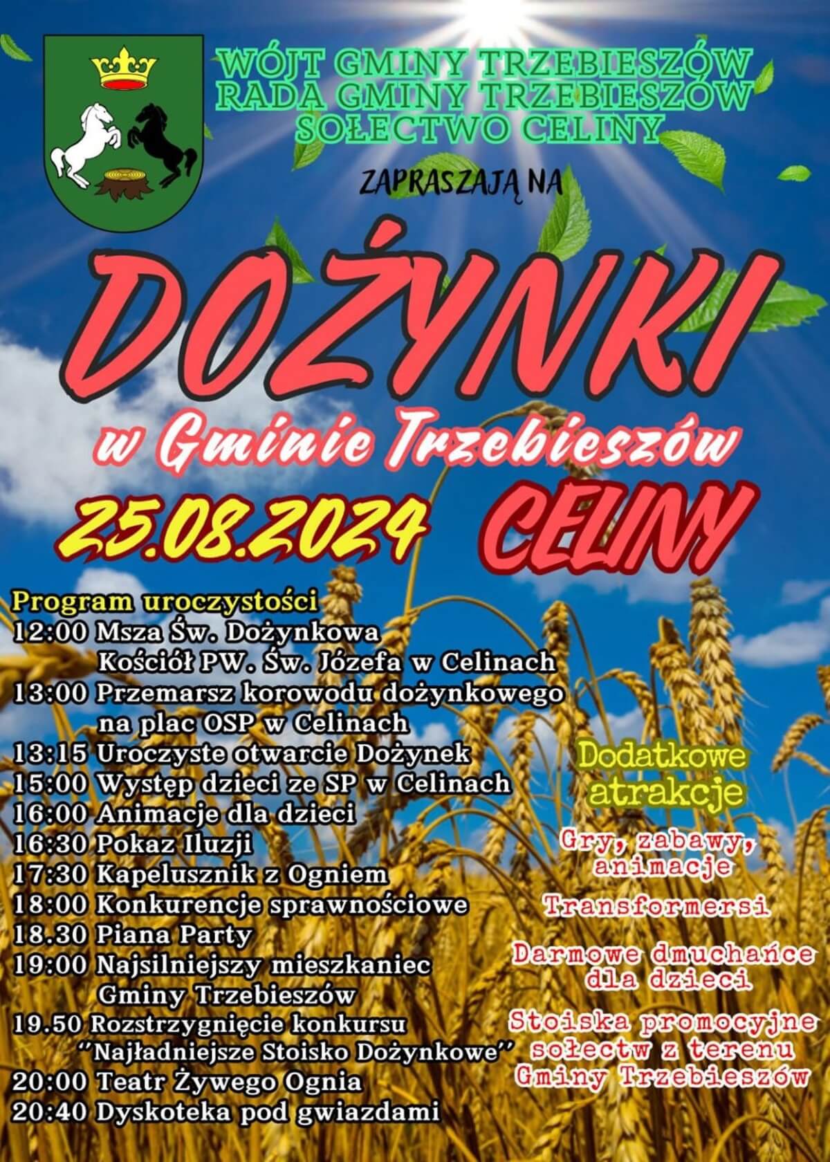 Dożynki w Celinach 2024 - plakat, program wydarzenia