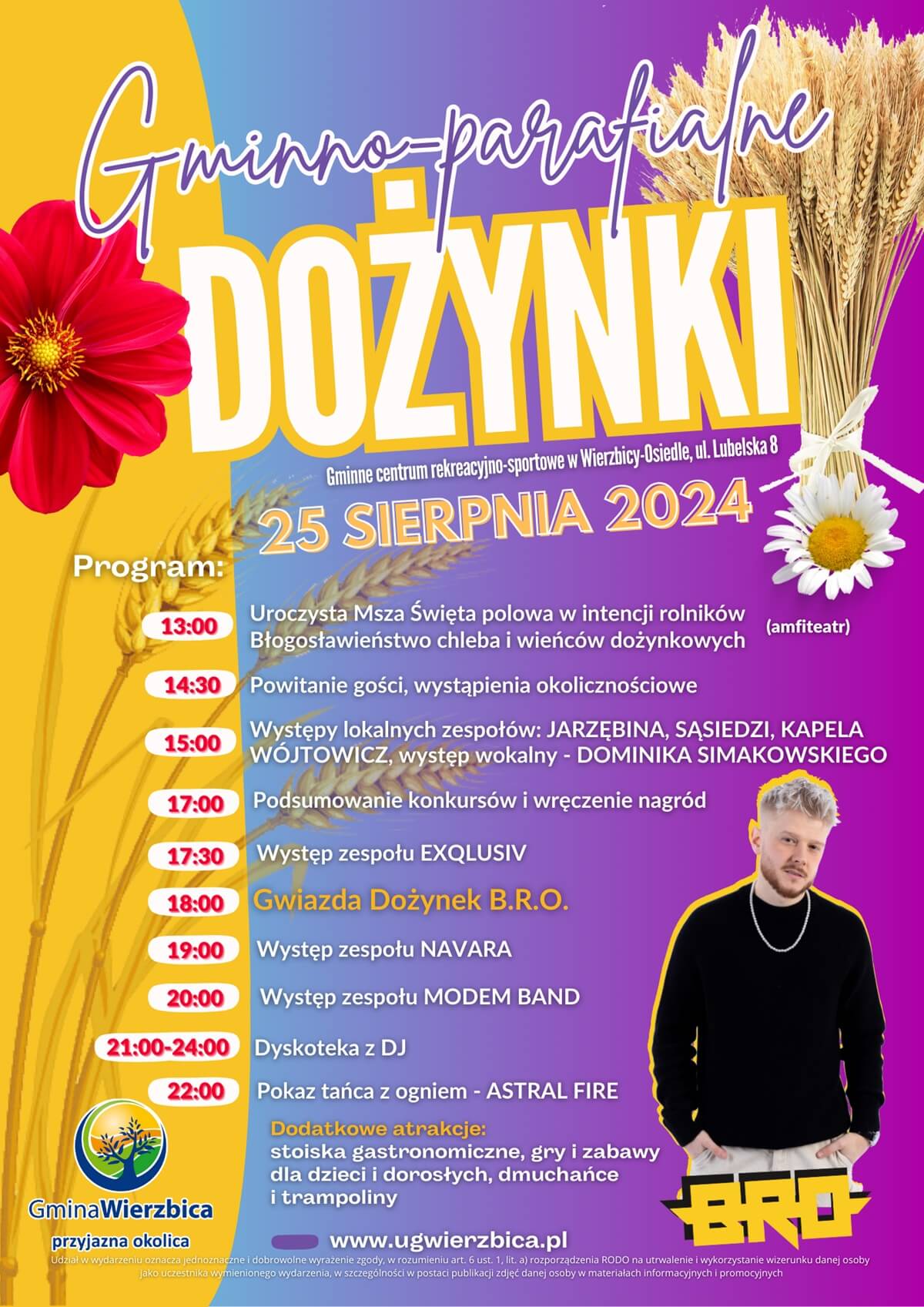 Dożynki w Wierzbicy-Osiedlu 2024 - plakat, program wydarzenia