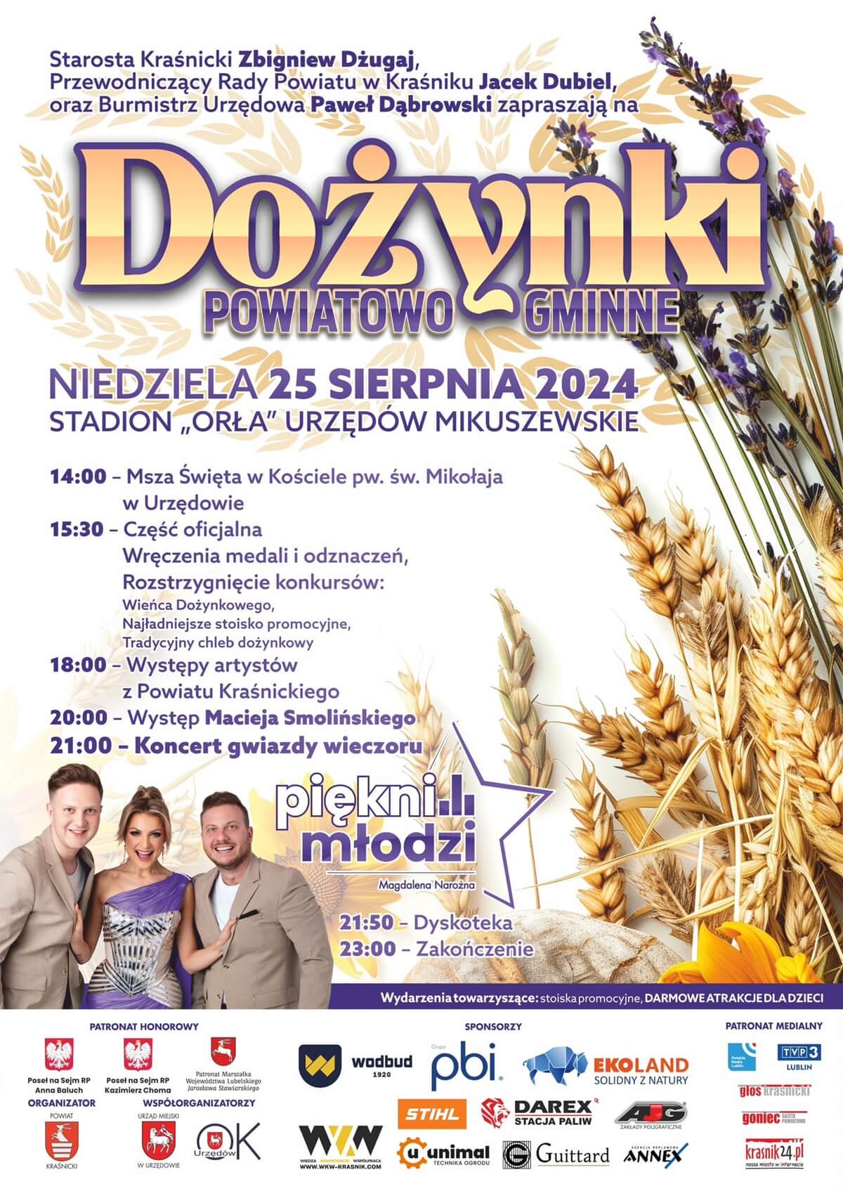 Dożynki powiatu kraśnickiego w Urzędowie 2024 - plakat, program wydarzenia