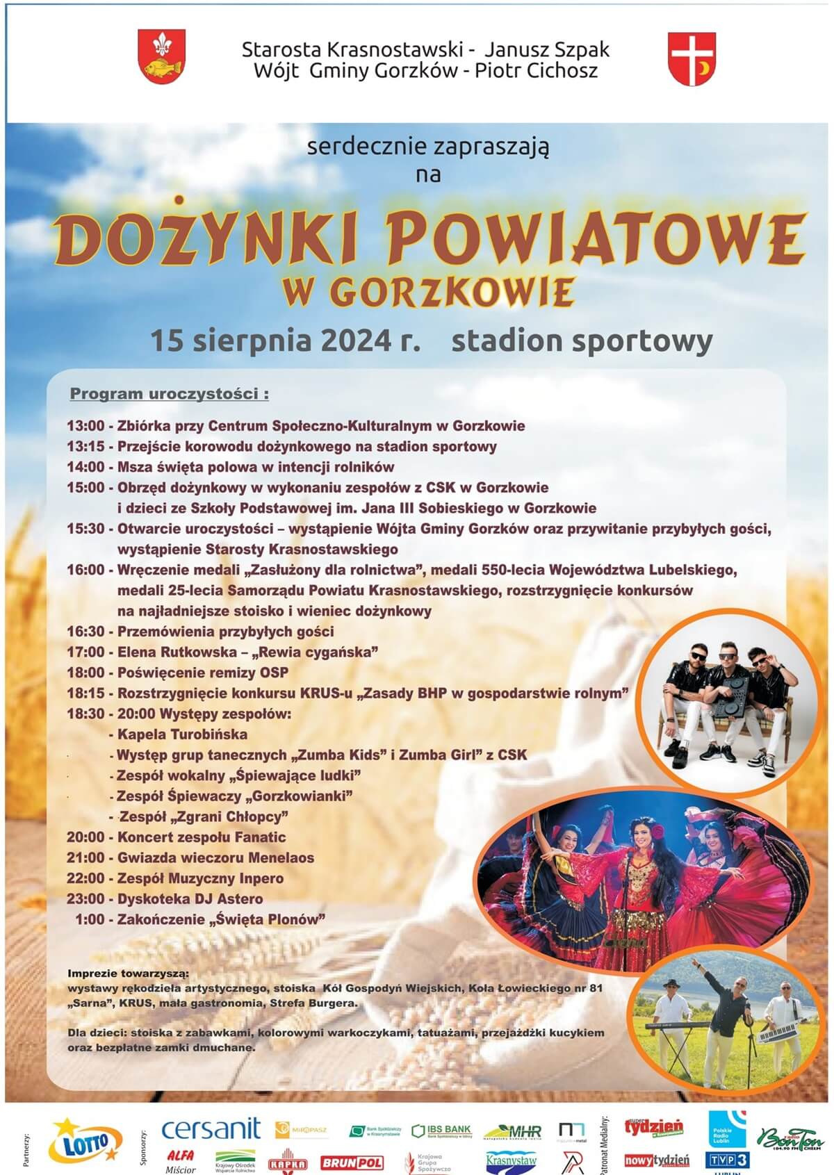 Dożynki powiatu krasnostawskiego w Gorzkowie 2024 - plakat, program wydarzenia