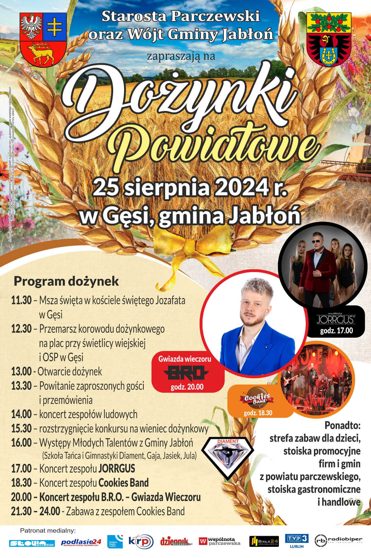 Dożynki powiatu parczewskiego w Gęsi 2024 - plakat, program wydarzenia